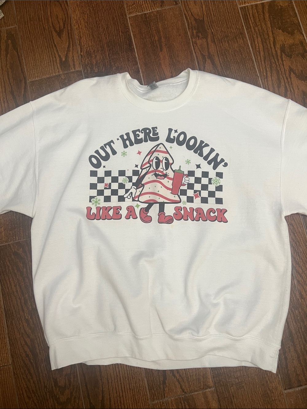 Gildan White Crewneck Sweatshirt with Pink & Black Graphic